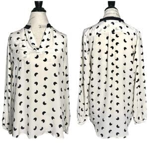 Laila & Savannah | Women | 100% Silk Cream Moon Sheer V-Neck Blouse | Large